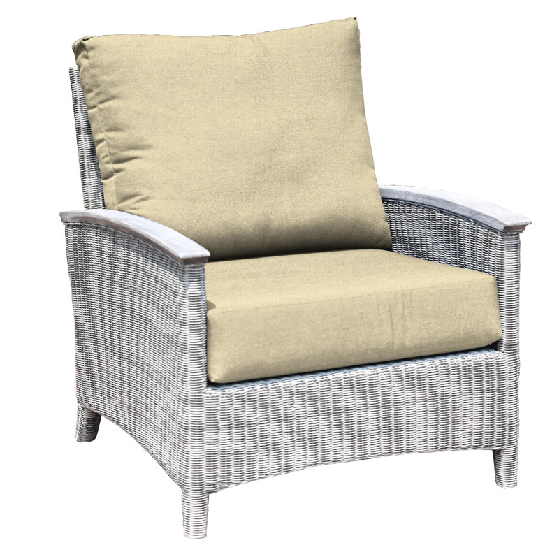 Bella Wicker Teak Outdoor Lounge Chair, Gray, Spectrum Sand Sunbrella® Plainweave