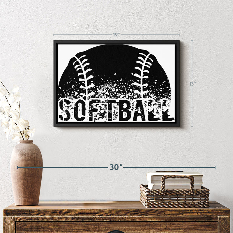 Impression sur toile noire Softball, H 13 po x l 19 po