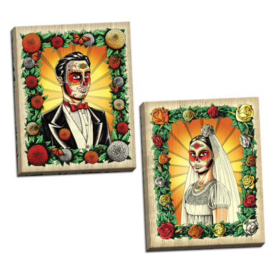 «Muerto Groom and Muerta Bride», ensemble de 2 reproductions de peintures à l'acrylique