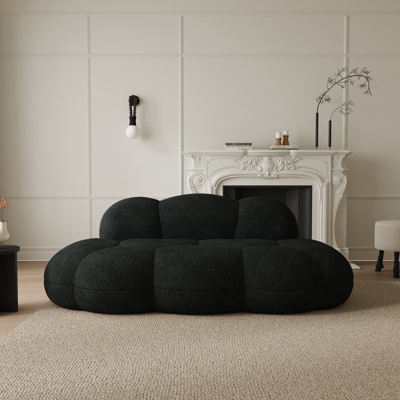 Ivona 90.55" 3-seat Upholstered Berber Fleece Cloud Compression Sofa, No Assembly Required, Black