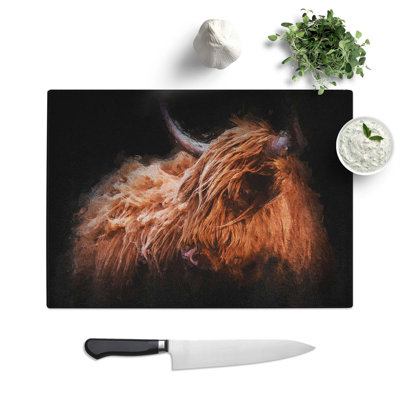 Glass Highland Cow in The Shadows Chopping Board