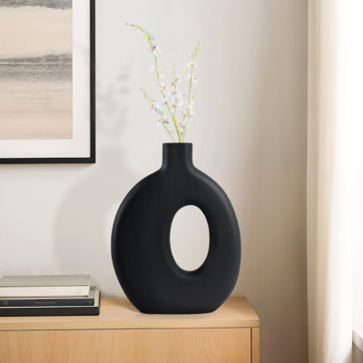 Decorative Mango Wood Table Vase for Home Decor Accent - Modern Cutout Flower Vase for Living Room, Office and Entryway Display