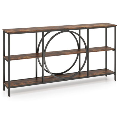 3-Tier Console Table w/ Faux Marble Top Storage Shelves for Hallway Living Room Rustic Brown