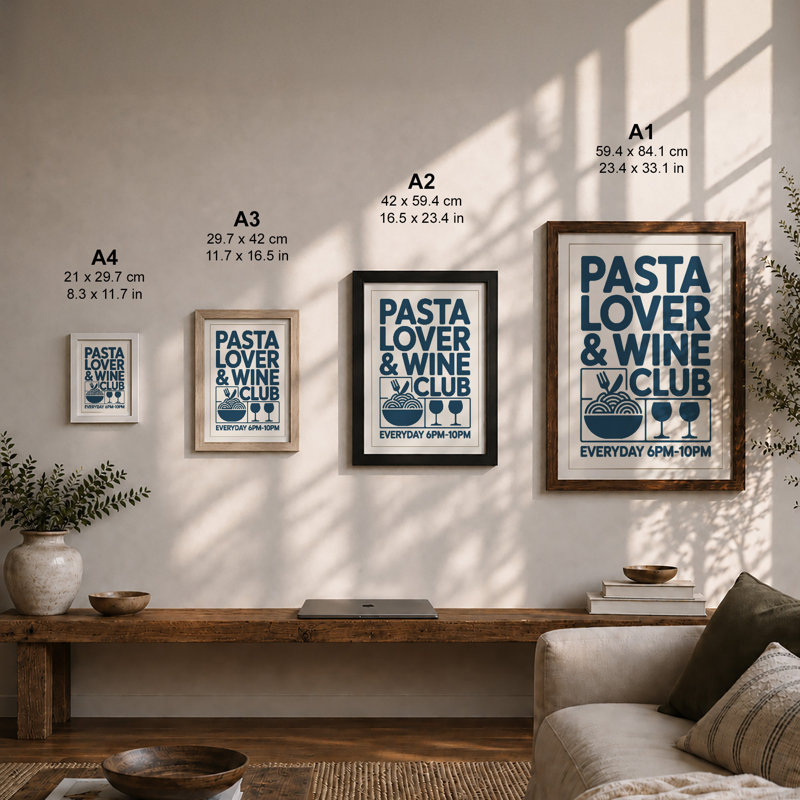 Pasta & Wine Club Typography - Print, Unframed, A1 - 84.1 x 59.4 cm