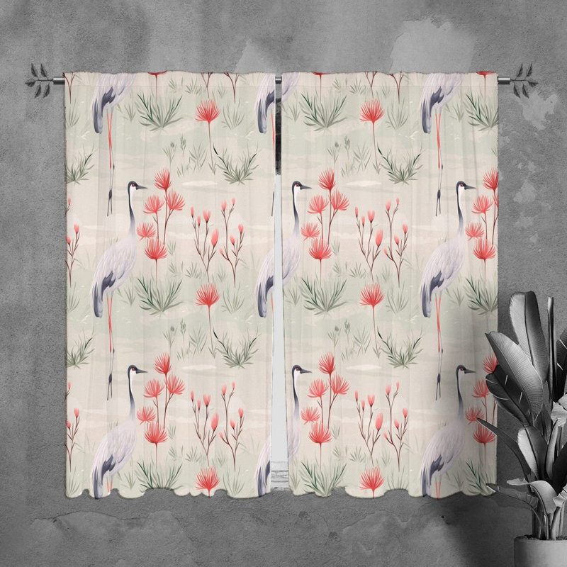 Crane Window Curtains Animals Blue Drapes, H 82 po x l 20 po