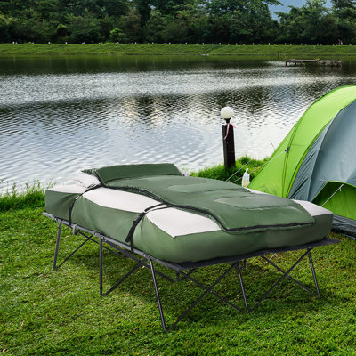 2 Folding Camping Cot With Sleeping Bag, Inflatable Mattress, Soft Cushions, Carry Case For Outdoors Portable Package Pillows And Convenient Bag Outdoor Experiences