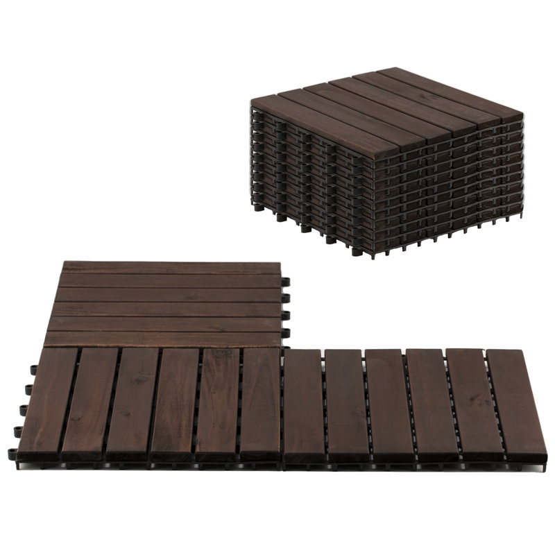 12'' L x 12'' W x 1.0"H Wood Interlocking Deck Tile, Dark Brown