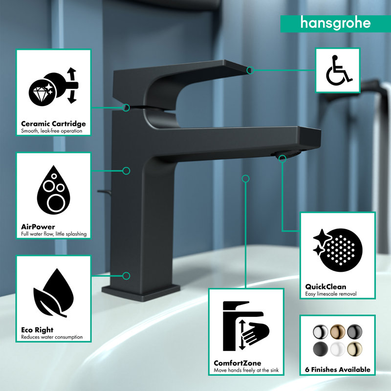 Hansgrohe Metropol Single-Hole Faucet 110 with Lever Handle and Drain Assembly, 1.2 GPM, Matte Black