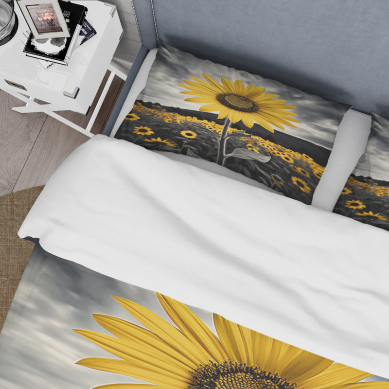 Ensemble de housse de couette en microfibre / polyester jaune et jaune, Housse de couette pour très grand lit et 2 très