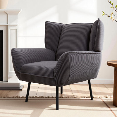 Modern Upholstered Wingback Accent Chair For Living Room/bedroom, Gray Corduroy
