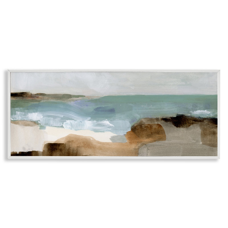 Abstrait vague océanique avec tons terreux, Giclée encadrée blanc bord de mer, H 10 po x l 24 po