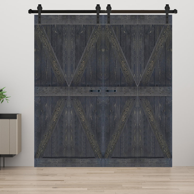 Carbon Gray Solid Spruce Wood Bi-Fold Barn Door with Hardware Kit