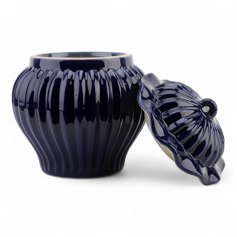 Navy Glazed Porcelain Jar with Lid