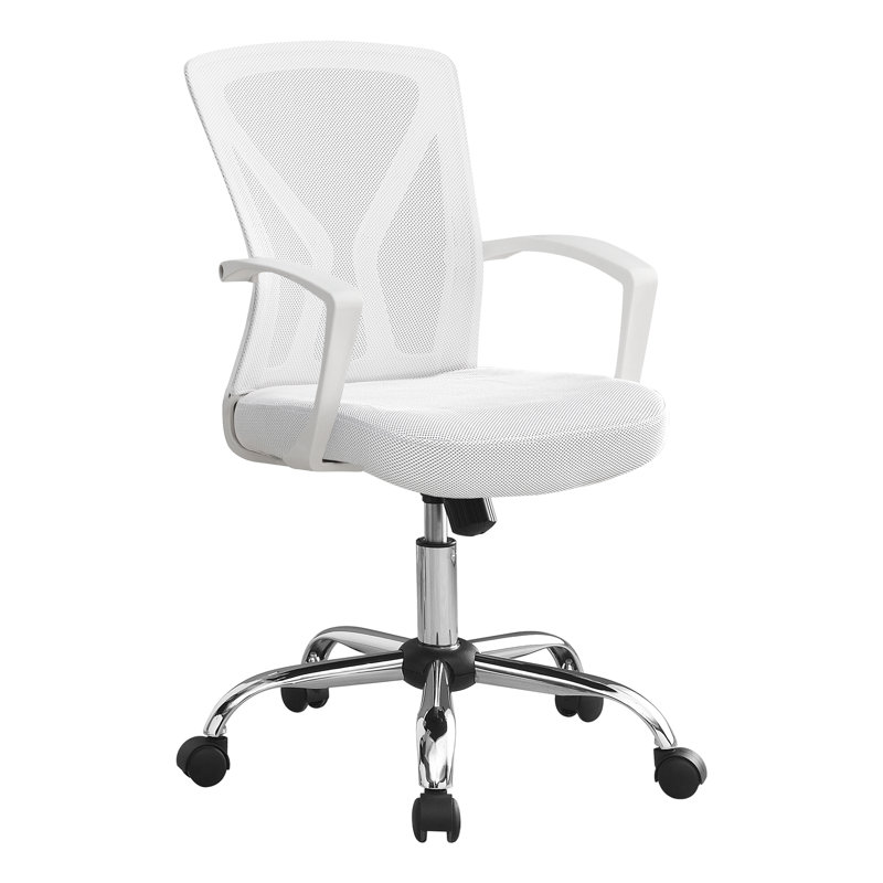 Chaise de bureau, hauteur réglable, pivotante, ergonomique, accoudoirs, bureau d'ordinateur, bureau, métal, Chrome, Blanc