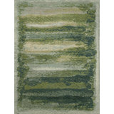 Contemporary Hand Knotted Wool Abstract Area Rug in Green