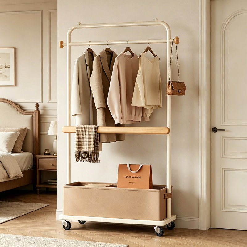 Entryway Coat Rack Storage Organizer, Cream
