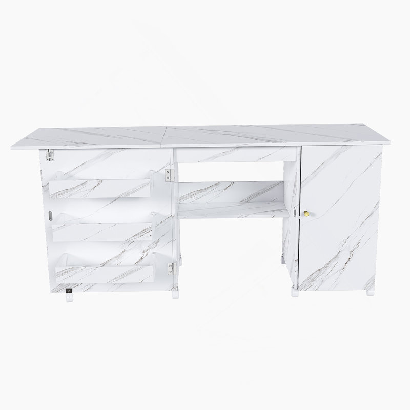 Bureau intérieur, table pliable avec roulettes verrouillables, tablettes pour la maison