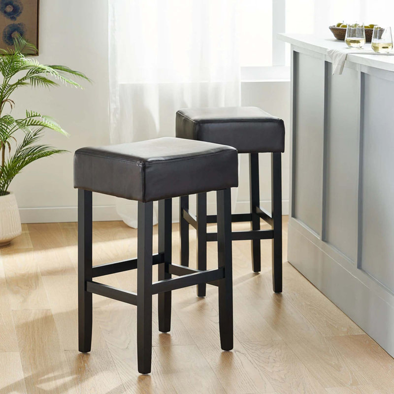 Ensemble de 2 tabourets de bar en cuir sans dossier, Marron foncé, Tabouret de bar (siège d'une hauteur de 30 po)