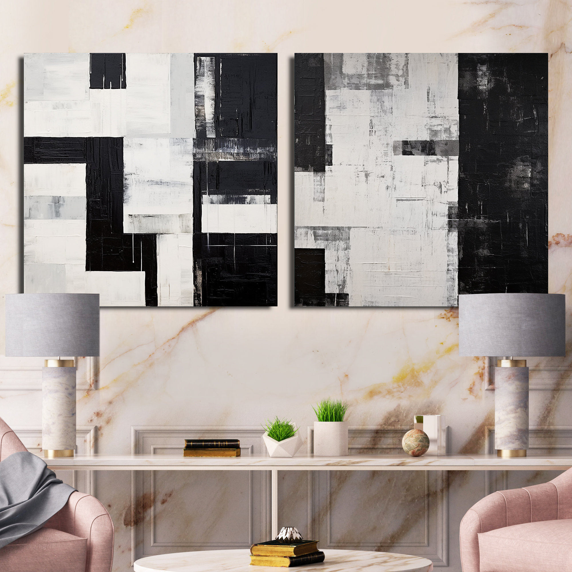 Ivy Bronx Abstract Ebony Echoes - Abstract Shapes Square Collage Set Of ...