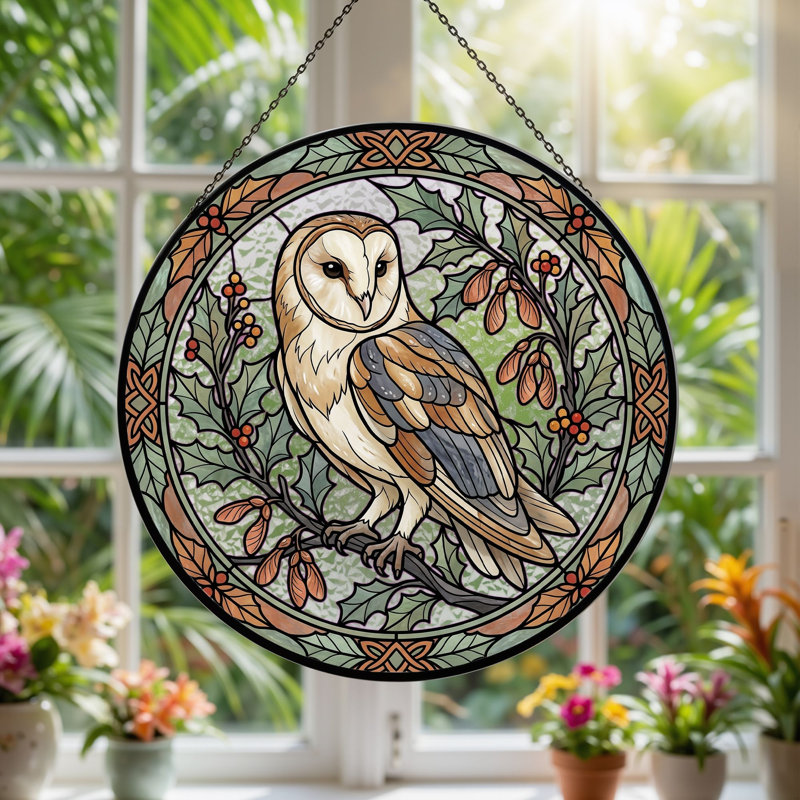 Panneau de vitrail de hibou teinté ， 7,8 H, H 7,8 po