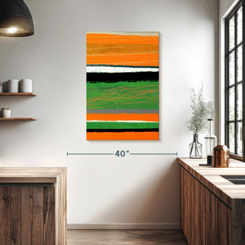 Avery orange et vert abstrait II, H 39 po x l 26 po