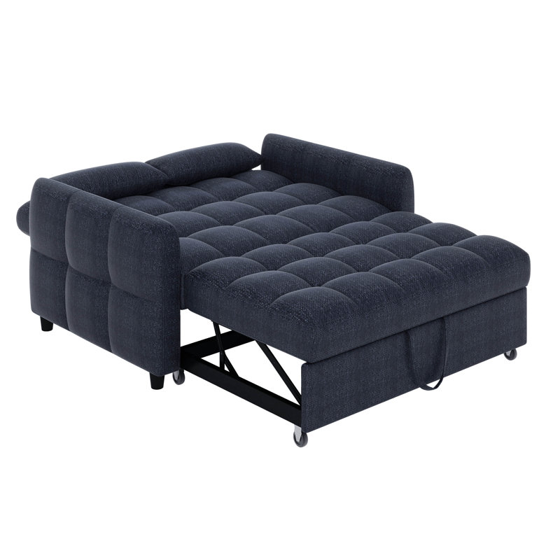 Convertible Sofa Bed, Sleeper Sofa With Pullout Bed, Adjustable Backrest, Blue