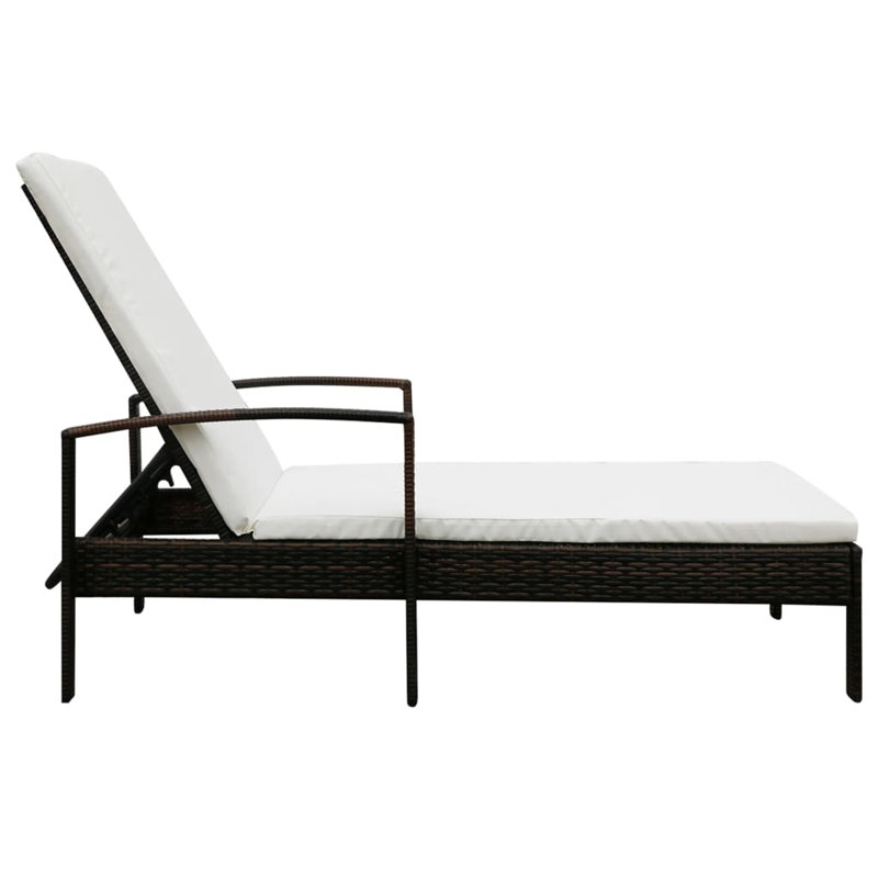 Verret 78" Long Reclining Single chaise with Cushions, Brown Frame/Cream White Cushion