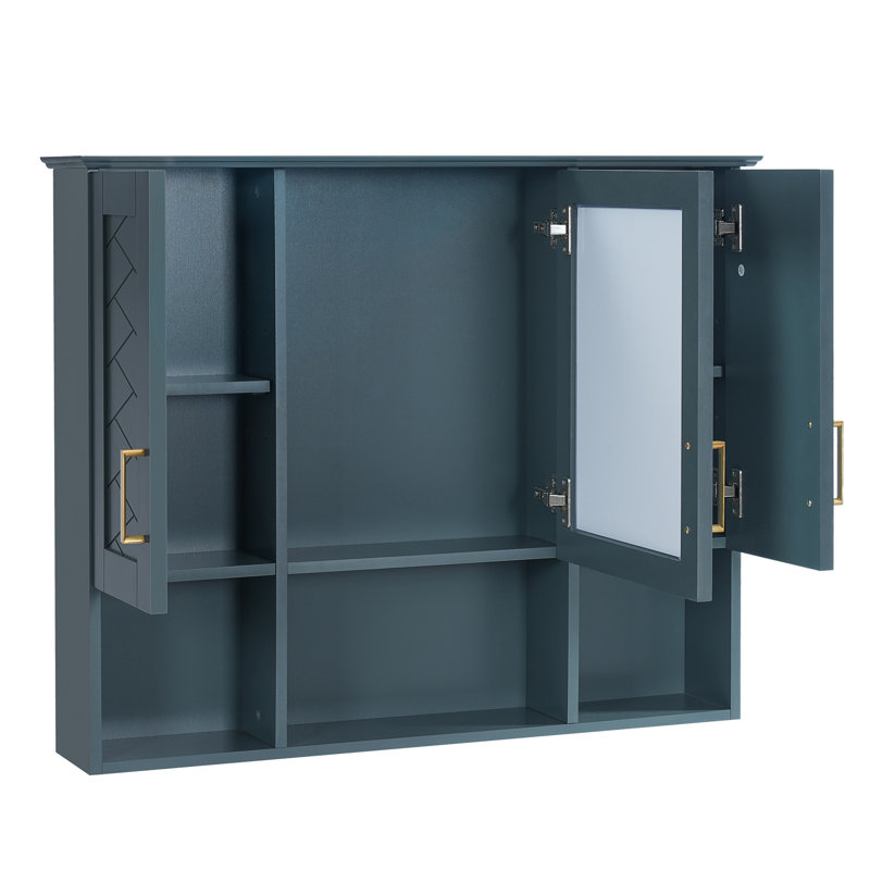 Wall Mirror Cabinet 35'' W X 29'' H Wall Unit, Blue