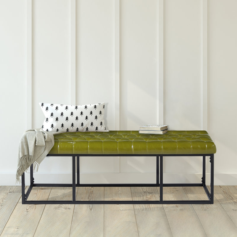 Olmsted Faux Leather Bench with Metal Legs, Green