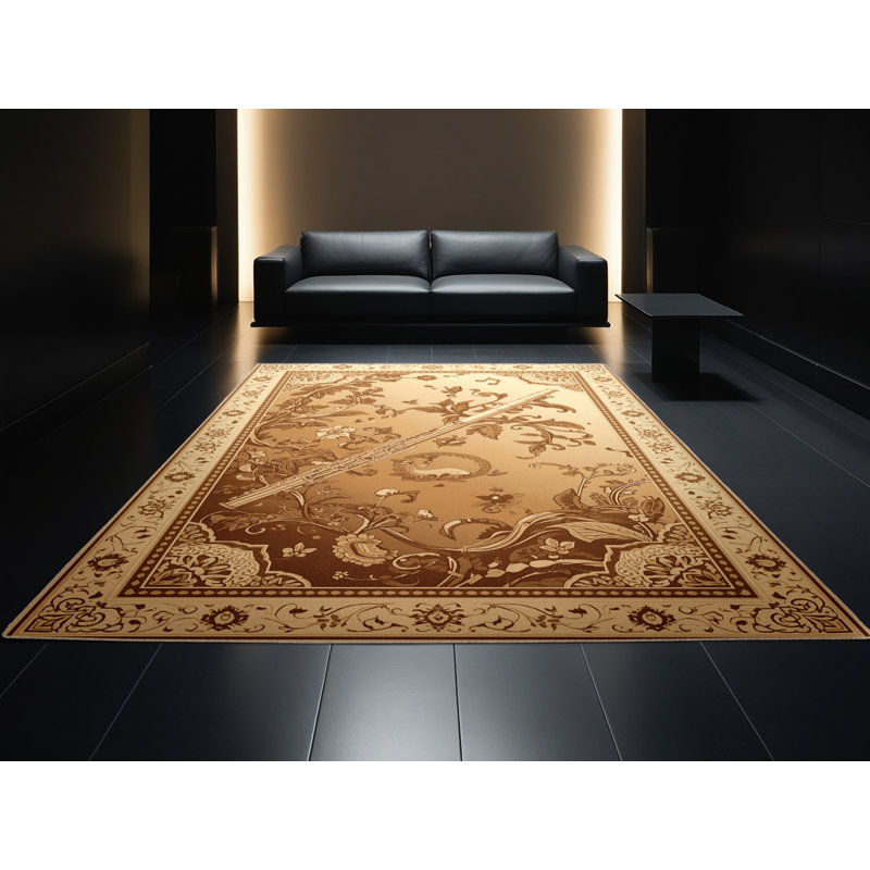 Machine Washable Orfelinda Flute Classic Oriental Rug in Brown – Beige Binding, 4x6