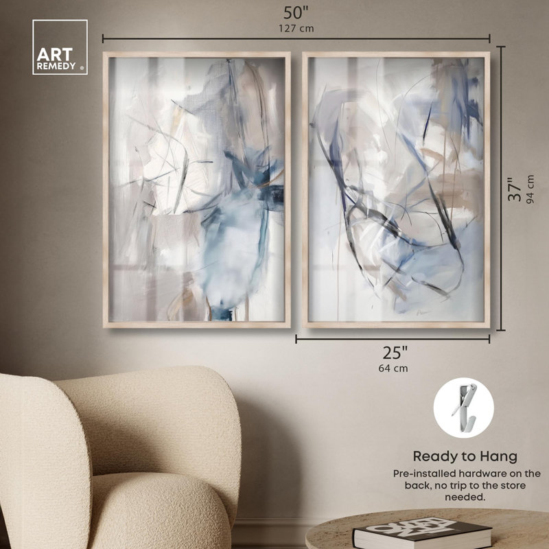 Ensemble de cadres-boîtes « Colorful Divides » : impression bleue et sauge par Art Remedy, cadre noir, 10 x 15, Blonde Frame