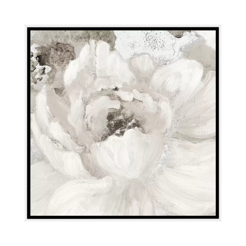 "Fleurs grises" I par Lanie Loreth-reproduction d’art, H 18 po x l 18 po x 1,5 po, Toile blanche encadrée, Pas de tapis