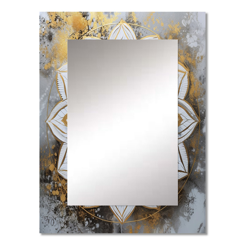 Blanc et or Mandala V - miroir mural décoratif Mandala Boho, grand miroir traditionnel, impression d'art en métal