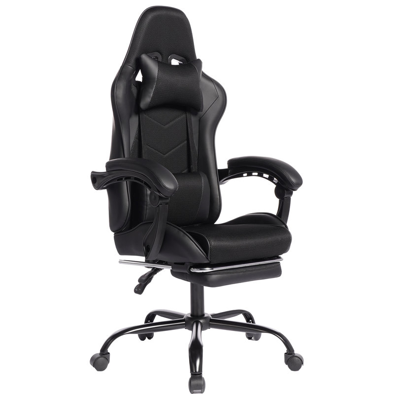 Fauteuil de jeu ergonomique E-Sports avec massage, similicuir et siège en éponge moulée - noir, Noir