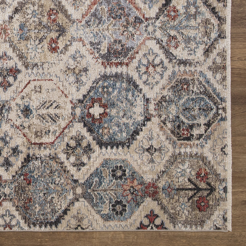 Tapis bleu antique à motif géométrique Emmalani, Rectangle 7 pi 10 po x 10 pi 6 po