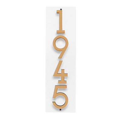 Floating Stand-Off 4-Number Vertical Sign, White /w/ Black / Gold Modern Font Numbers