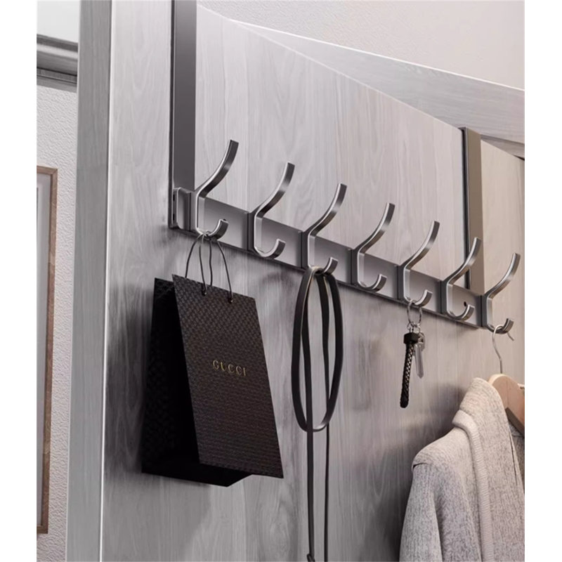 Aluminum Alloy Over-The-Door Hook Rack, 11" H x 21.45" W x 1.81" D