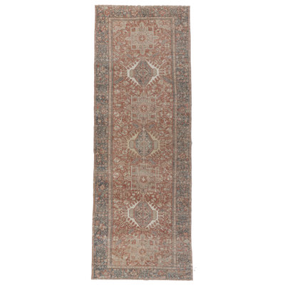 One-of-a-Kind 4'6 X 12'6 1900s Area Rug Brick/blues/greens/ivory