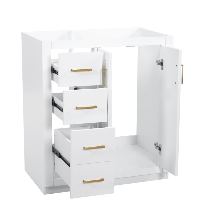 Ensemble de meuble-lavabo autoportant avec cadre en bois massif 30 po, 3 tiroirs et portes à fermeture douce, White