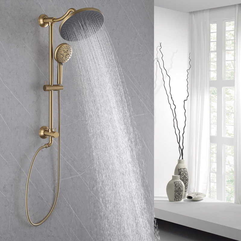 10" Wall Mounted Exposed Complete System With Rain Shower Head And Handheld Shower, Brushed Gold