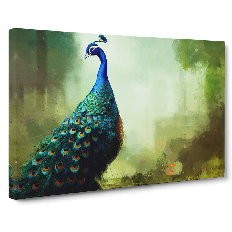 Peacock Art Painting - Wrapped Canvas Painting, 50cm H x 76cm W x 3cm D