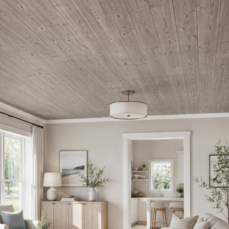 Panneaux/planches/dalles décoratifs à coller soi-même pour plafond - 39,3 po x 6,5 po (beige rustique), Rustic Beige