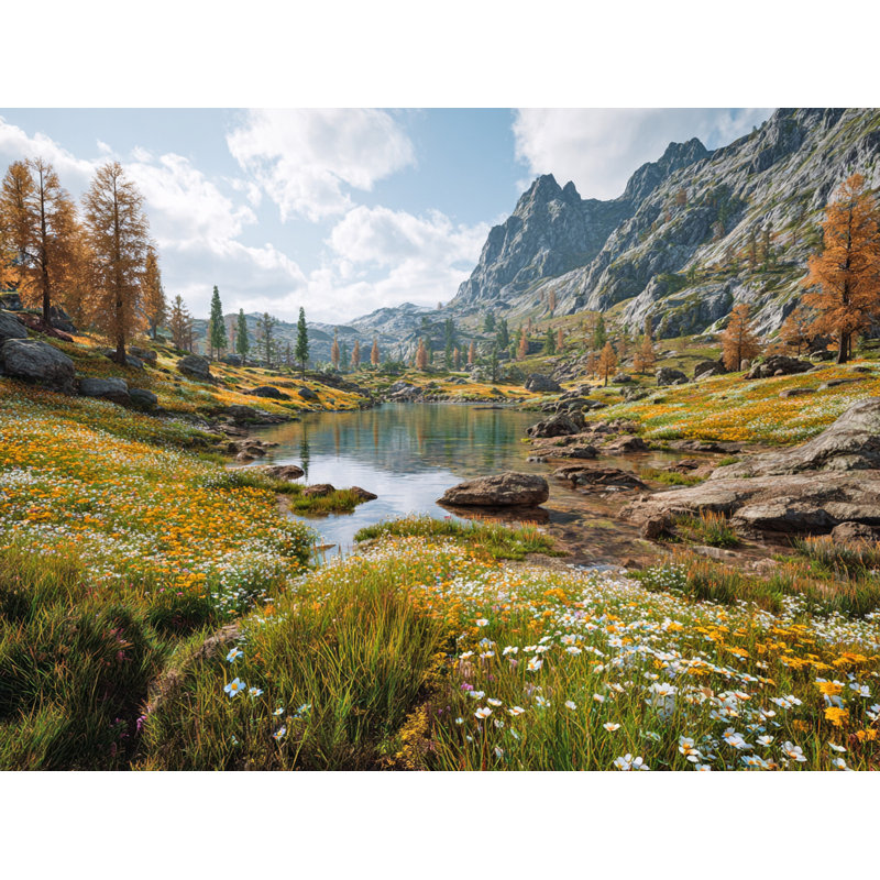 Art mural sur toile Alpine Meadow Lake, H 24 po x l 36 po