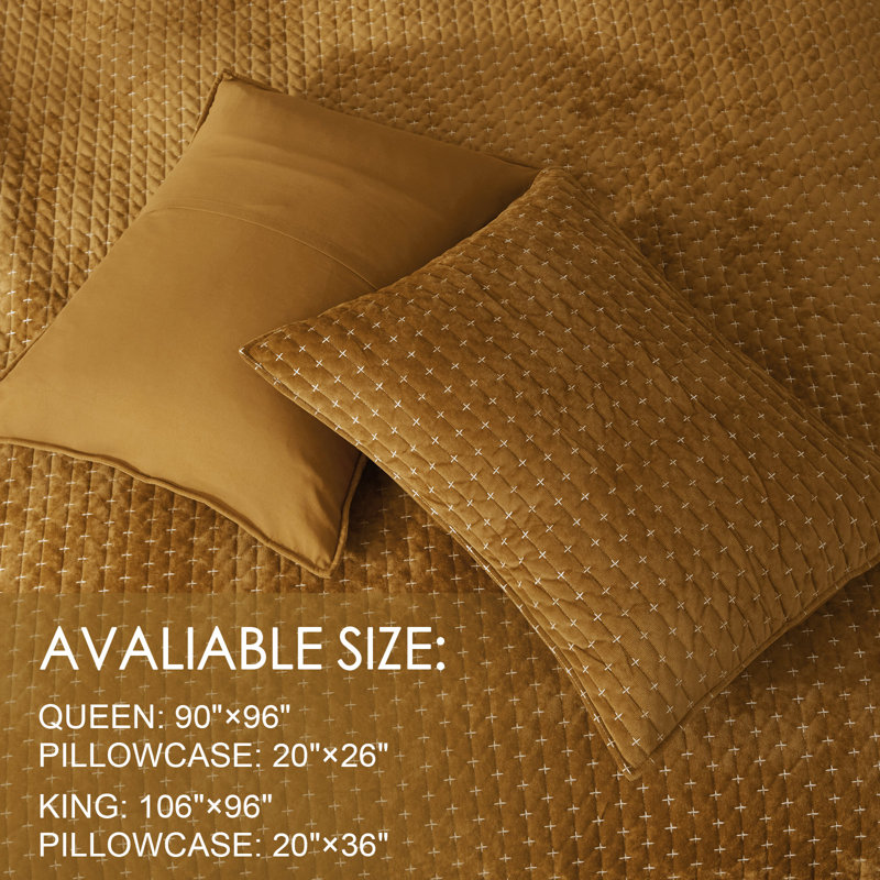 Gold Caramel King Velvet Quilt Set with Pillow Shams