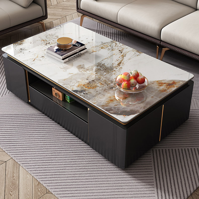 High-end modern rectangular rock table, 17.7" H x 55.1" L x 31.5" W, Gray