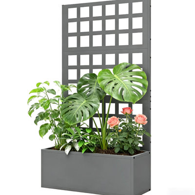 Vegetable Box Galvanized Steel Trellis Planter Raised Garden Bed Rust Vertical Design 24" W X 9.1" D 44.5" H And Weather Aesthetics Gray