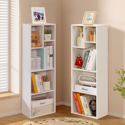 Petite bibliothèque blanche à 5 cubes, petite armoire de rangement avec tablettes ouvertes (ensemble de 2)