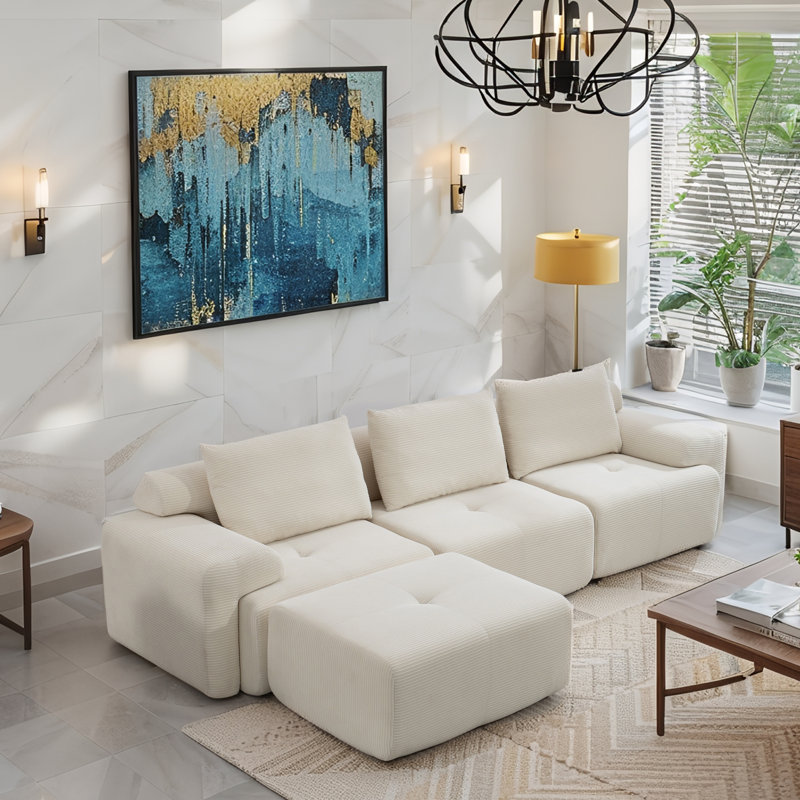 Boneless Premium Velvet Vacuum-Compression Sofa, White