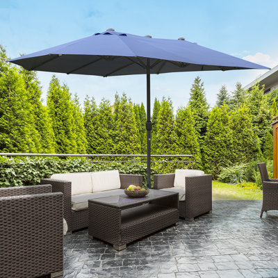 Parasol de patio double face, acier résistant à la rouille, abat-jour de piscine, bleu foncé