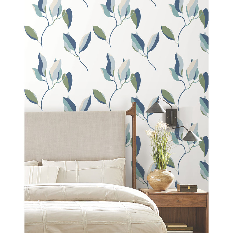 Papier peint brossé neutre et doré, Bleu